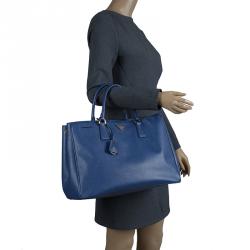 Pre Owned Prada Blue Saffiano Lux Leather Large Tote