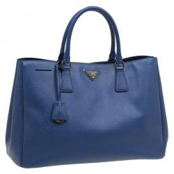 Pre Owned Prada Blue Saffiano Lux Leather Large Tote