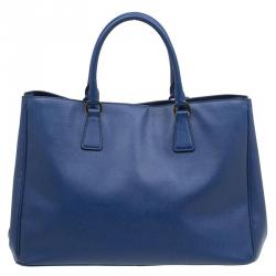 Pre Owned Prada Blue Saffiano Lux Leather Large Tote
