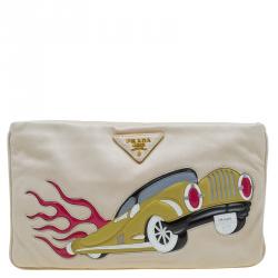 Pre Owned Prada Beige Leather Car-Applique Clutch
