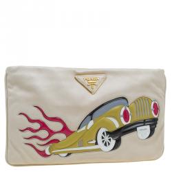 Pre Owned Prada Beige Leather Car-Applique Clutch