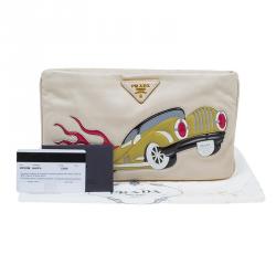 Pre Owned Prada Beige Leather Car-Applique Clutch