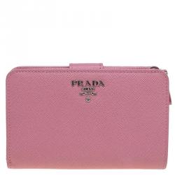 Pre Owned Prada Pink Saffiano Metal Leather Zippy Wallet
