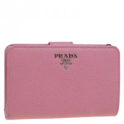 Pre Owned Prada Pink Saffiano Metal Leather Zippy Wallet