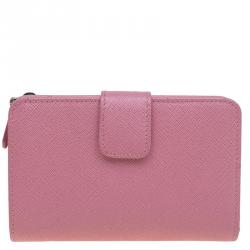 Pre Owned Prada Pink Saffiano Metal Leather Zippy Wallet