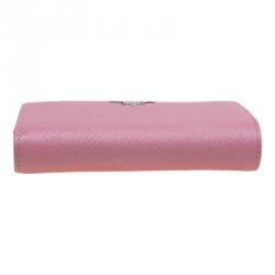 Pre Owned Prada Pink Saffiano Metal Leather Zippy Wallet
