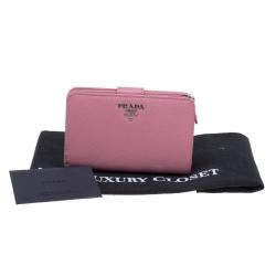 Pre Owned Prada Pink Saffiano Metal Leather Zippy Wallet