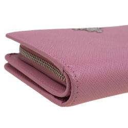 Pre Owned Prada Pink Saffiano Metal Leather Zippy Wallet
