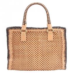 Pre Owned Prada Black Brown Woven Leather 'Madras' Tote