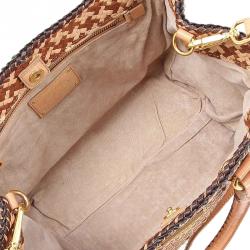 Pre Owned Prada Black Brown Woven Leather 'Madras' Tote