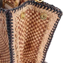Pre Owned Prada Black Brown Woven Leather 'Madras' Tote