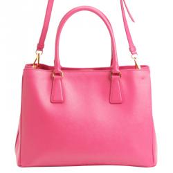 Pre Owned Prada Fuschia Saffiano Lux Leather Small Tote