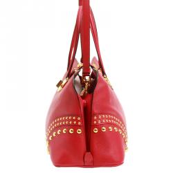 Pre Owned Prada Red Saffiano Studded Leather Tote