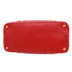 Pre Owned Prada Red Saffiano Studded Leather Tote