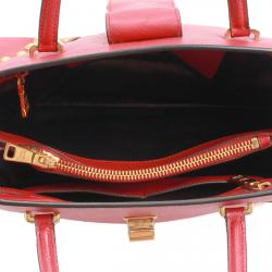 Pre Owned Prada Red Saffiano Studded Leather Tote