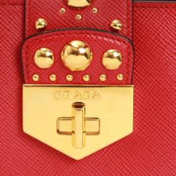 Pre Owned Prada Red Saffiano Studded Leather Tote