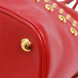 Pre Owned Prada Red Saffiano Studded Leather Tote