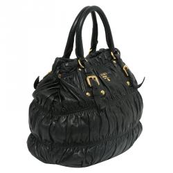 Pre Owned Prada Black Nappa Leather Gaufre Tote