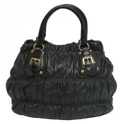 Pre Owned Prada Black Nappa Leather Gaufre Tote