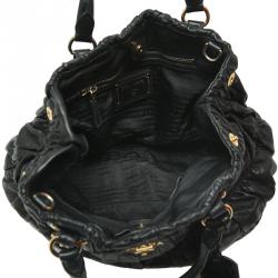 Pre Owned Prada Black Nappa Leather Gaufre Tote