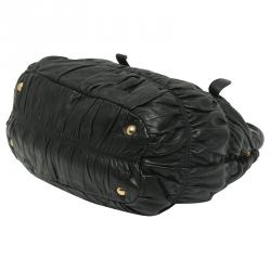 Pre Owned Prada Black Nappa Leather Gaufre Tote