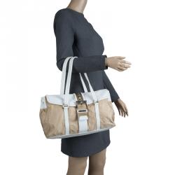 Pre Owned Prada Beige/White Nylon and Leather Satchel