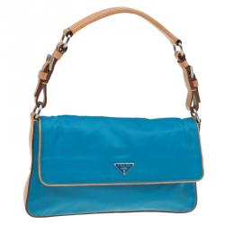 Pre Owned Prada Ocean Blue Nylon Shoulder Bag