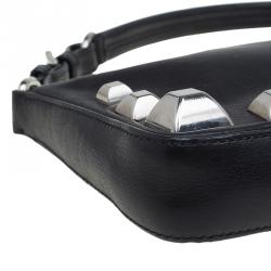 Pre Owned Prada Black Leather Studded Shoulder Bag