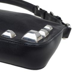 Pre Owned Prada Black Leather Studded Shoulder Bag