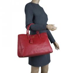 Pre Owned Prada Red Saffiano Lux Leather Large Tote