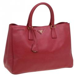 Pre Owned Prada Red Saffiano Lux Leather Large Tote