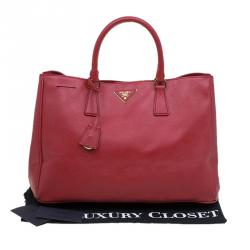 Pre Owned Prada Red Saffiano Lux Leather Large Tote