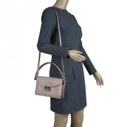 Pre Owned Prada Beige Saffiano Lux Leather Mini Sound Flap Bag