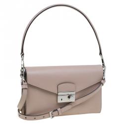 Pre Owned Prada Beige Saffiano Lux Leather Mini Sound Flap Bag