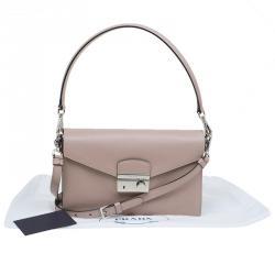 Pre Owned Prada Beige Saffiano Lux Leather Mini Sound Flap Bag