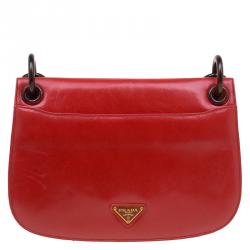 Pre Owned Prada Red Leather Madras Shoulder Bag