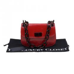 Pre Owned Prada Red Leather Madras Shoulder Bag