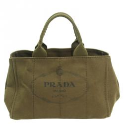 Pre Owned Prada Khaki Canvas Canapa Tote