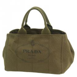Pre Owned Prada Khaki Canvas Canapa Tote