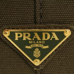 Pre Owned Prada Khaki Canvas Canapa Tote