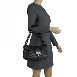 Pre Owned Prada Black Leather Gaufre Chain Shoulder Bag