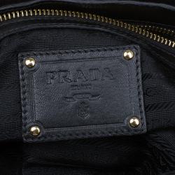 Pre Owned Prada Black Leather Gaufre Chain Shoulder Bag