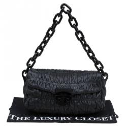 Pre Owned Prada Black Leather Gaufre Chain Shoulder Bag