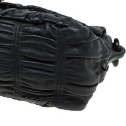 Pre Owned Prada Black Leather Gaufre Chain Shoulder Bag