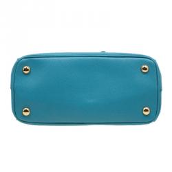 Pre Owned Prada Turquoise Saffiano Lux Leather Mini Double Zip Tote