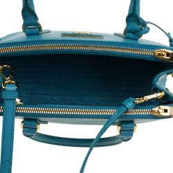 Pre Owned Prada Turquoise Saffiano Lux Leather Mini Double Zip Tote