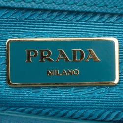 Pre Owned Prada Turquoise Saffiano Lux Leather Mini Double Zip Tote