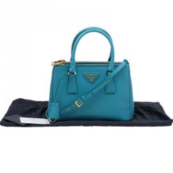Pre Owned Prada Turquoise Saffiano Lux Leather Mini Double Zip Tote
