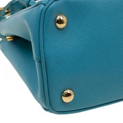 Pre Owned Prada Turquoise Saffiano Lux Leather Mini Double Zip Tote