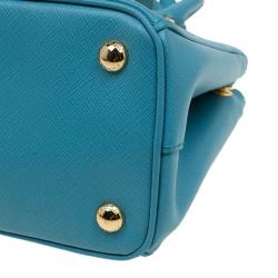 Pre Owned Prada Turquoise Saffiano Lux Leather Mini Double Zip Tote